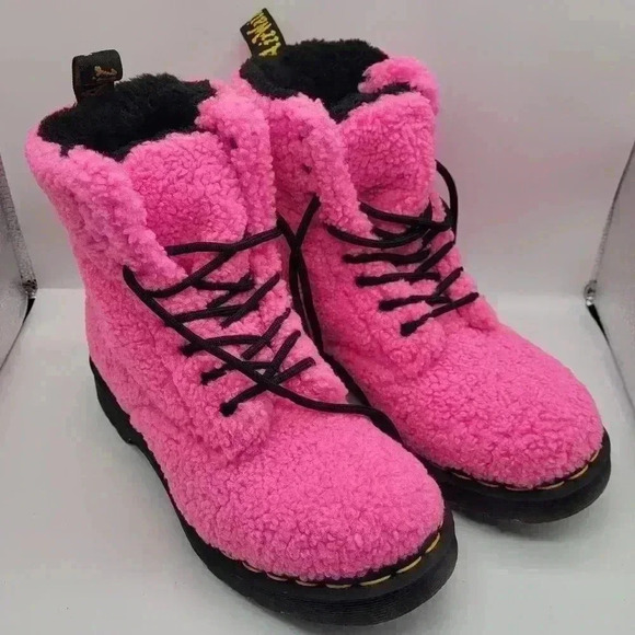 Dr. Martens Shoes - Dr Martens Pascal Faux Shearling Pink BLACK Lux Borg Boots Women’s SIZE 6 Shoes